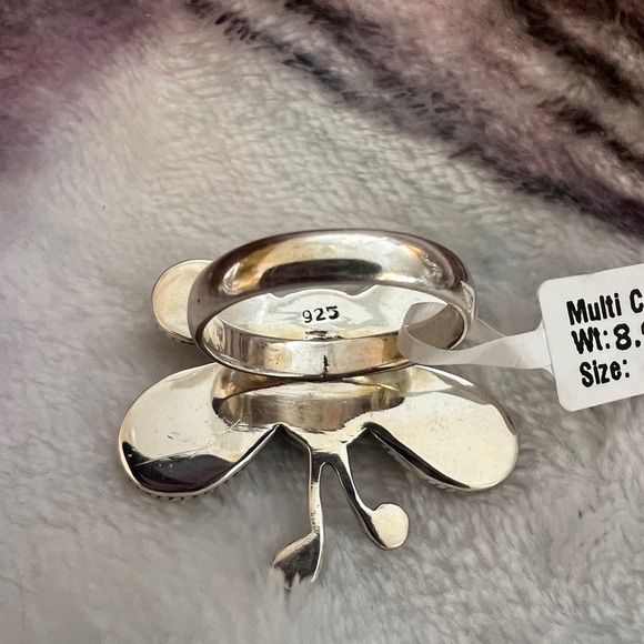 ❤️ Multi-Color Opal 925 Southwestern Size 8 Ethnic Butterfly Ring 9 Gms - Picture 4 of 16